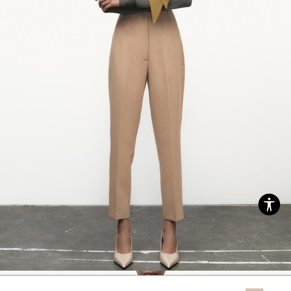 Tan Zara High Waisted Pants Women